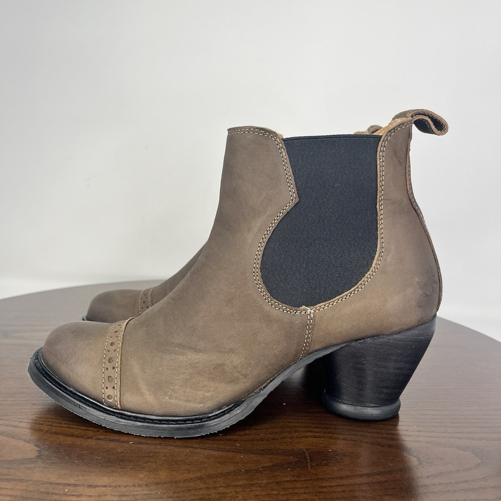 John Fluevog Odium Boots Women's 8 Brown Leather Comfort Chelsea Booties Brogued